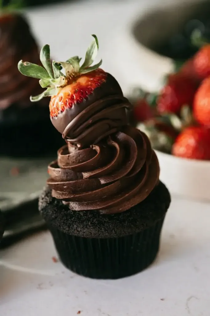 Chocolate Dipped Strawberry Jumbo Filled Cupcake